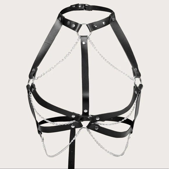 PU Leather Chain Choker Harness - Picture 2 of 5